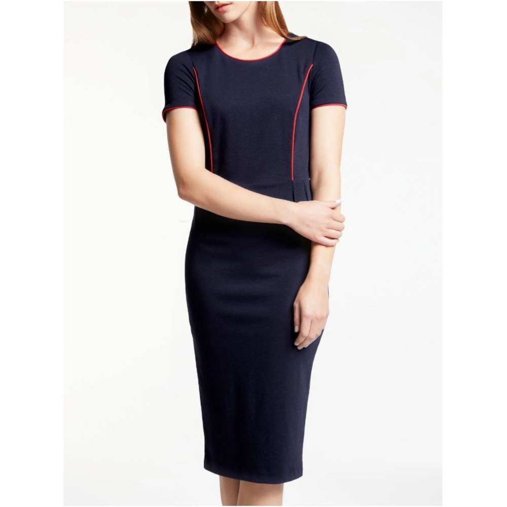 Boden Pencil Sheath Dress Womens Size 4 Navy Blue Red Piping Workwear